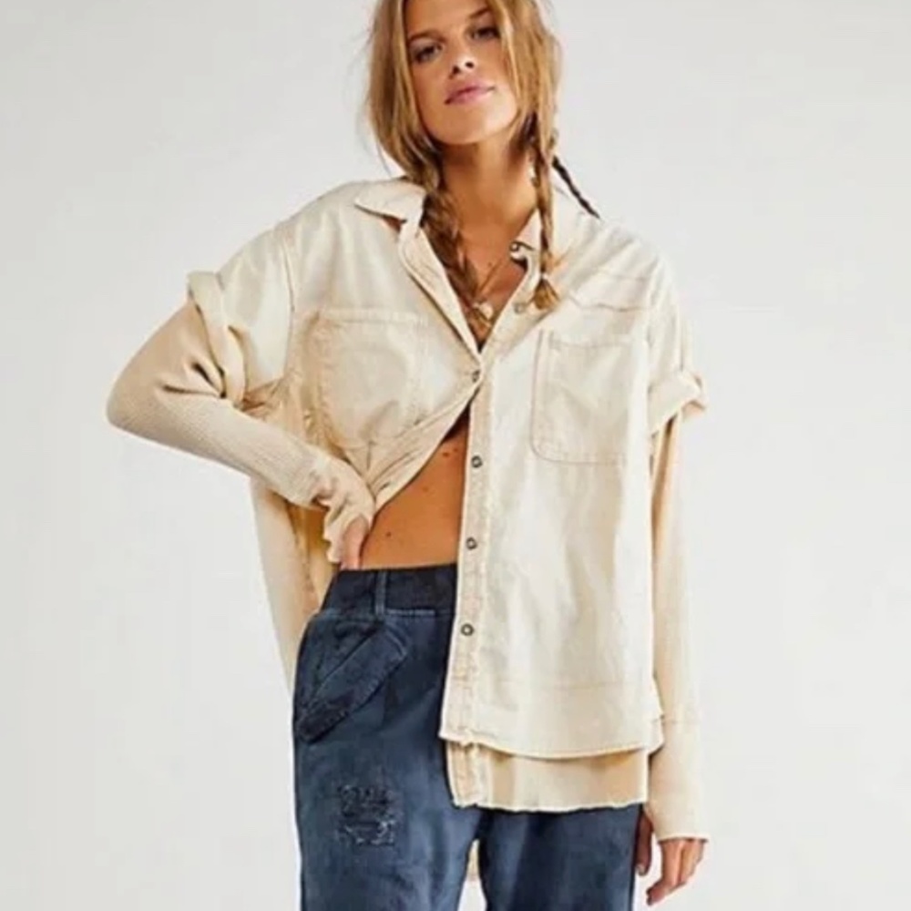 Free People Layer it Up Denim Twofer in Tofu size Medium
